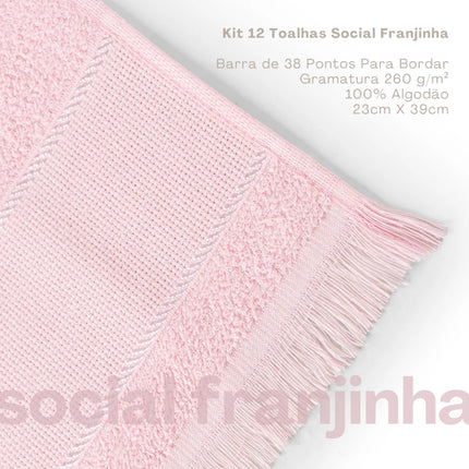 Kit 12 Toalhas de Lavabo Social Franjinha 23x39cm