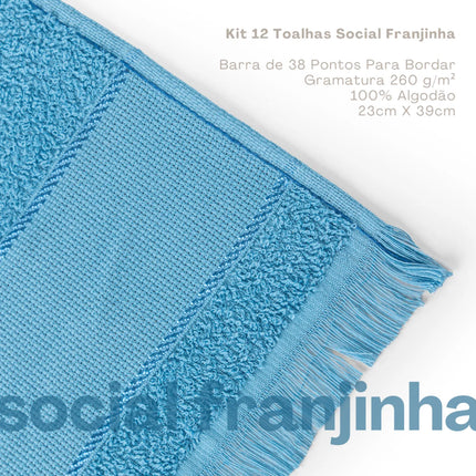 Kit 12 Toalhas de Lavabo Social Franjinha 23x39cm