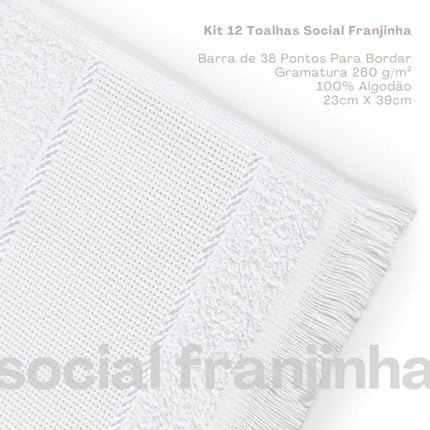 Kit 12 Toalhas de Lavabo Social Franjinha 23x39cm