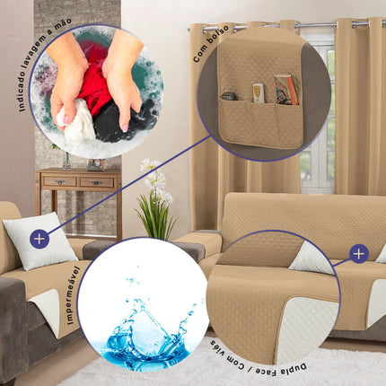 Kit 2 Capas de Sofá Padrão 2 e 3 Lugares Impermeável Dupla Face