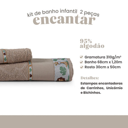 Kit 2 Toalhas Infantil Banho e Rosto Encantar