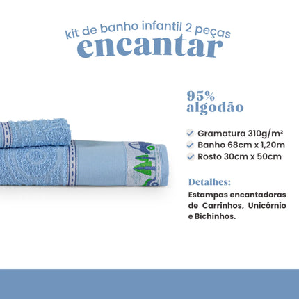Kit 2 Toalhas Infantil Banho e Rosto Encantar